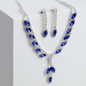 Комплект: серьги, колье "Листопад" ромб, цвет сине-белый, цвет серебристый