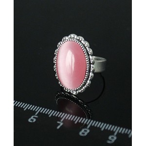 Кольцо с кошачьим глазом (синт.), цвет розовый, овал 18x13, безразмерное, литая оправа