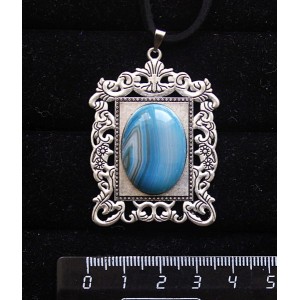 Кулон из агата синего (тонировка),"портрет", овал 25х18мм