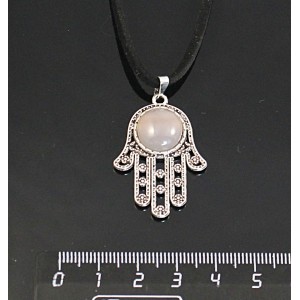 Кулон из агата серого, круг 12мм, "хамса"