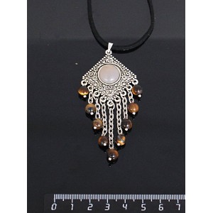 Кулон из агата серого,"роза", шарик тигровый глаз 6мм,  круг 12 мм