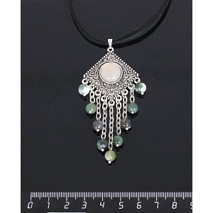 Кулон из агата серого,"роза", шарик яшмы зелёной 6мм,  круг 12 мм