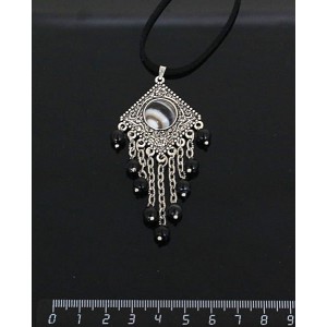 Кулон из агата черного,"роза", шарик агат чёрный 6мм,  круг 12 мм