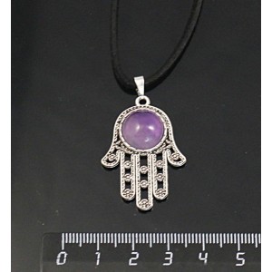 Кулон из аметиста, круг 12мм, "хамса"