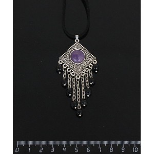 Кулон из аметиста,"роза", шарик агат чёрный 6мм,  круг 12 мм