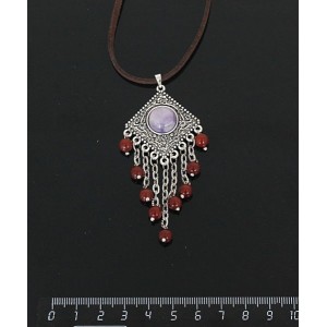 Кулон из аметиста,"роза",шарик яшма красная 6мм,  круг 12 мм