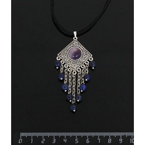 Кулон из аметиста,"роза", шарик лазурит 6мм,  круг 12 мм