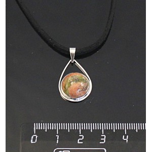 Кулон из унакита, круг 12мм, "капелька"