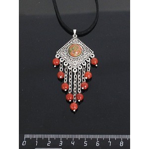 Кулон из унакита,"роза", шарик сердолик 6мм,  круг 12 мм