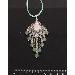 Кулон из розового кварца,"роза", шарик авантюрин зелёный 6мм,  круг 12 мм