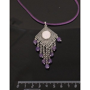 Кулон из  розового кварца,"роза", шарик аметист 6мм,  круг 12 мм