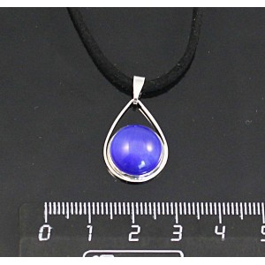 Кулон из кошачьего глаза (синт.), цвет синий индиго, круг 12мм, "капелька"