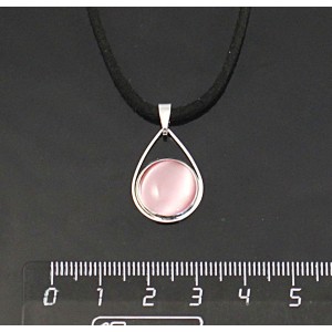 Кулон из кошачьего глаза (синт.), цвет розовый, круг 12мм, "капелька"