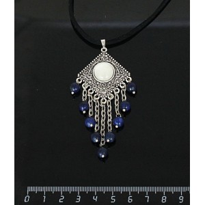 Кулон из кошачьего глаза (синт.),цвет белый,"роза", шарик лазурит 6мм,  круг 12 мм