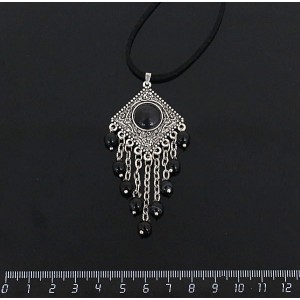 Кулон из кошачьего глаза (синт.),цвет чёрный,"роза", шарик агат чёрный 6мм,  круг 12 мм