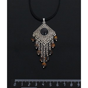 Кулон из кошачьего глаза (синт.),цвет чёрный,"роза", шарик тигровый глаз 6мм,  круг 12 мм