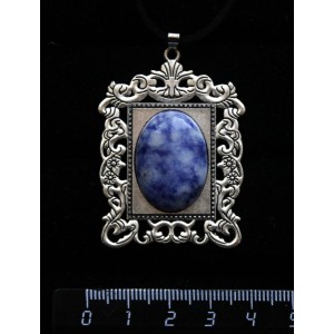 Кулон из лазурита бело-синего,"портрет", овал 25х18мм