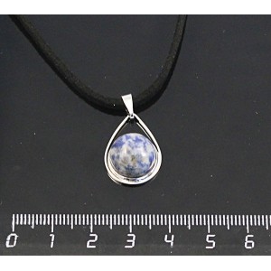 Кулон из лазурита бело-синого, круг 12мм, "капелька"