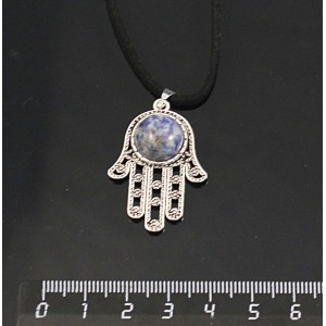 Кулон из лазурита бело-синого, круг 12мм, "хамса"