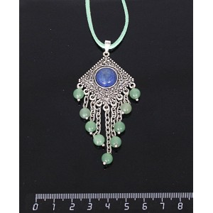 Кулон из лазурита синего,"роза", шарик авантюрин зелёный 6мм,  круг 12 мм