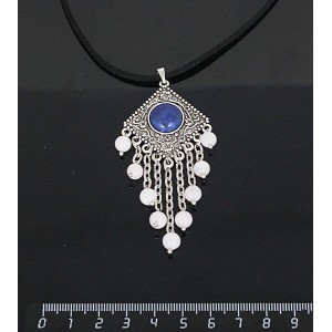 Кулон из лазурита синего,"роза", шарик кварц розовый 6мм,  круг 12 мм