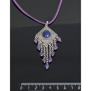 Кулон из лазурита синего,"роза", шарик аметист 6мм,  круг 12 мм