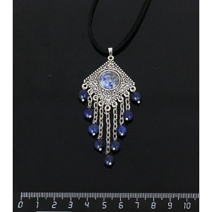 Кулон из лазурита бело-синего,"роза", шарик лазурит 6мм,  круг 12 мм