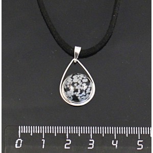 Кулон из обсидиана снежного, круг 12мм, "капелька"