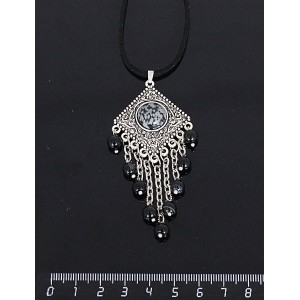 Кулон из обсидиана снежного,"роза", шарик агат чёрный 6мм,  круг 12 мм