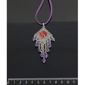 Кулон из cердолика полосатого,"роза", шарик аметист 6мм,  круг 12 мм