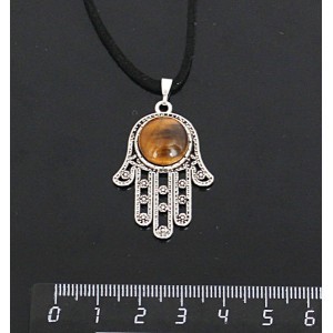 Кулон из тигрового глаза, круг 12мм, "хамса"