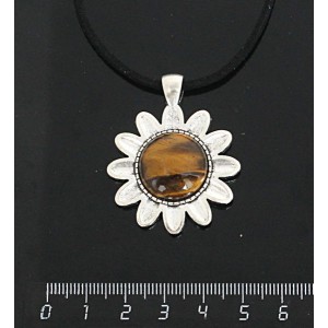 Кулон из тигрового глаза, круг 18мм, "Маргаритка"