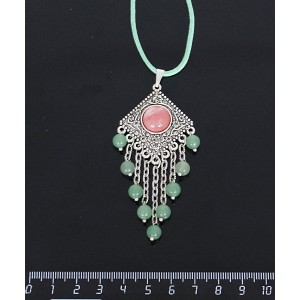 Кулон из халцедона розового,"роза", шарик авантюрин зелёный 6мм,  круг 12 мм