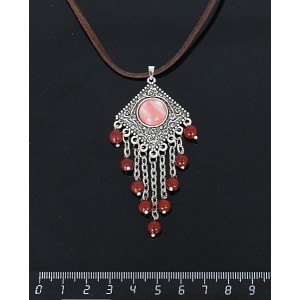 Кулон из халцедона розового,"роза", шарик яшма красная 6мм,  круг 12 мм