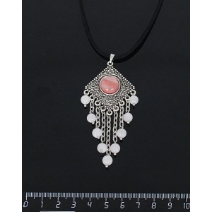 Кулон из халцедона розового,"роза", шарик кварц розовый 6мм,  круг 12 мм