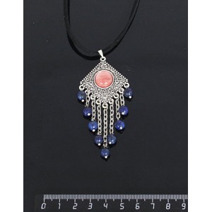 Кулон из халцедона розового,"роза", шарик лазурит 6мм,  круг 12 мм