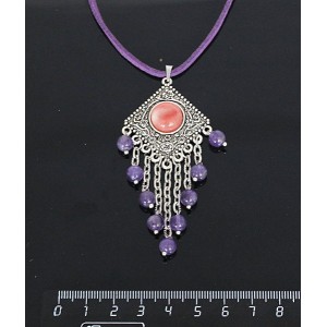 Кулон из халцедона розового,"роза", шарик аметист 6мм,  круг 12 мм