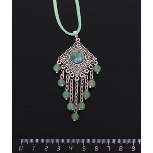 Кулон из цоизита,"роза", шарик авантюрин зелёный 6мм,  круг 12 мм