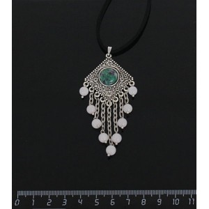 Кулон из цоизита,"роза", шарик кварц розовый 6мм,  круг 12 мм