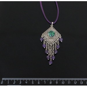 Кулон из цоизита,"роза", шарик аметист 6мм,  круг 12 мм