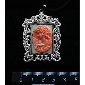 Кулон из крафтовой смолы, цвет оранжевый, кабошон "камея","портрет", овал 25х18мм