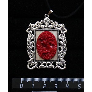 Кулон из крафтовой смолы, цвет красный, кабошон "камея","портрет", овал 25х18мм