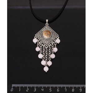 Кулон из яшмы песчаной,"роза", шарик кварц розовый 6мм,  круг 12 мм