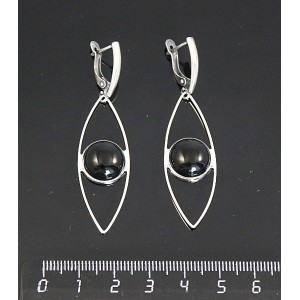 Серьги из агата черного, круг 12мм, "глаз", швензы посеребрение