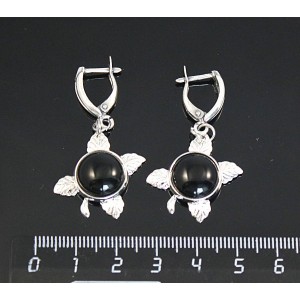 Серьги из агата черного, круг 12мм, "ягодка", швензы посеребрение