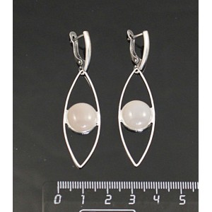 Серьги из агата серого, круг 12мм, "глаз", швензы посеребрение