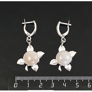 Серьги из агата серого, круг 12мм, "ягодка", швензы посеребрение