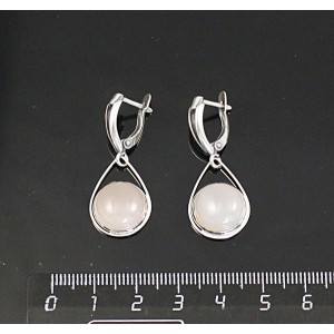 Серьги из агата серого, круг 12мм, "капелька", швензы посеребрение