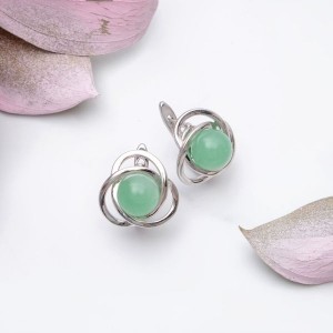 Серьги орбита авантюрин зеленый