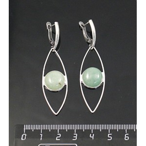 Серьги из авантюрина зеленого, круг 12мм, "глаз", швензы посеребрение